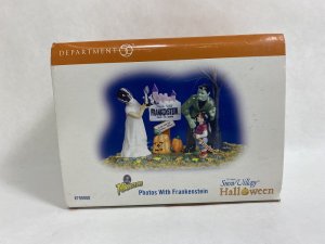 Snow Village Halloween Photos with Frankenstein by Department 56