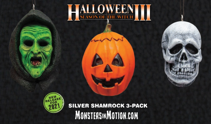 Halloween III Season of the Witch Silver Shamrock Holiday Horrors Ornament Set of 3 - Click Image to Close