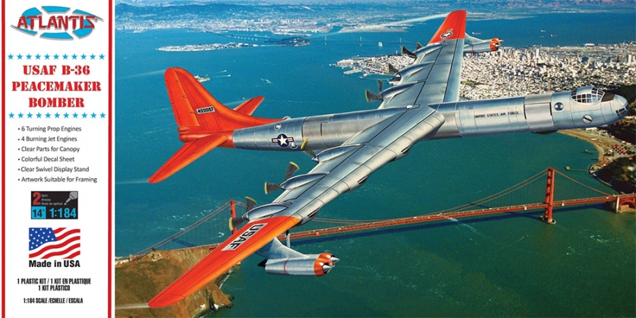 B-36 Peacemaker 1/184 Scale Plastic Model Kit with Swivel Stand by Atlantis - Click Image to Close