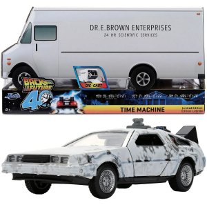 Back to the Future Delorean Time Machine 40th Anniversary 1:32 Scale Die-Cast Metal Vehicle with Doc Brown's Van