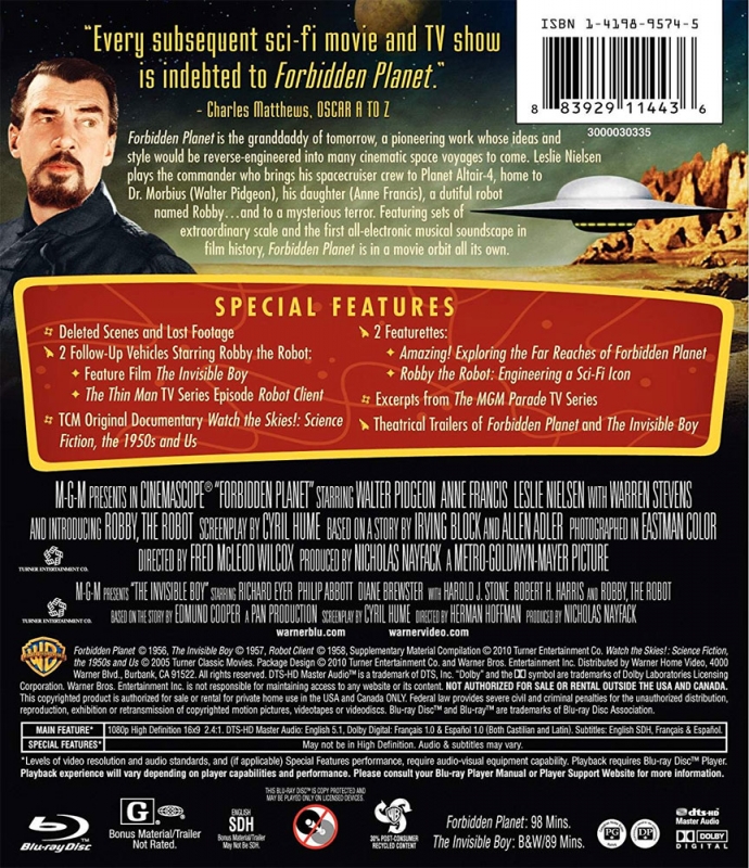 Forbidden Planet 1956 Blu-Ray - Click Image to Close
