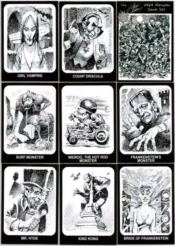 Jack Davis Monster Card Set with Bonus 16th Card (3.5 X 5) Repro - Click Image to Close