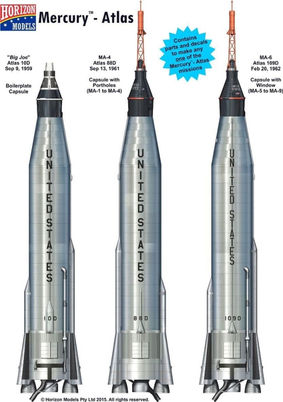 Mercury Atlas Rocket 1/72 Scale Model Kit by Horizon Models - Click Image to Close