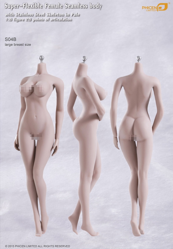 Female Body Super Flexible Female Seamless 1/6 Scale Body with Stainless Steel Skeleton in Pale Large Breast by Phicen [PL-LB2015S04B](Standard Version) - Click Image to Close