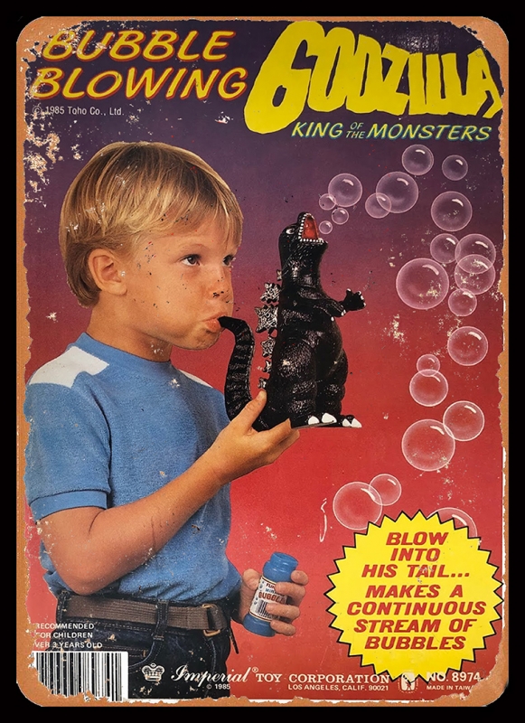 Godzilla Bubble Blowing Godzilla Toy 10" x 14" Metal Sign - Click Image to Close