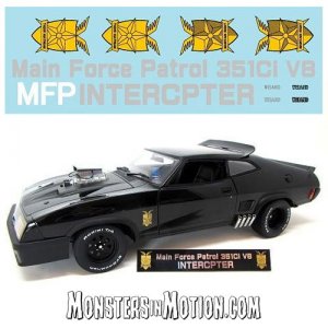 Mad Max Last Of The V8 Interceptors MFP Decal Sheet for 1/18 Scale Replica