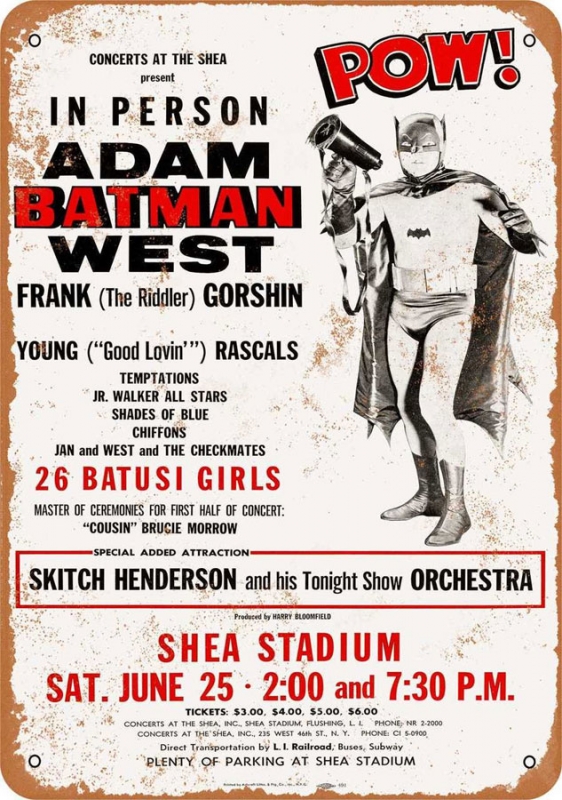 Batman in Person Adam West at Shea Stadium 1966 10" x 14" Metal Sign - Click Image to Close