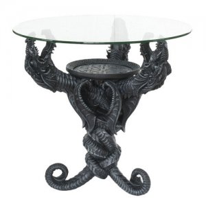 Dragon Heads 22" Tall Glass Top End Table