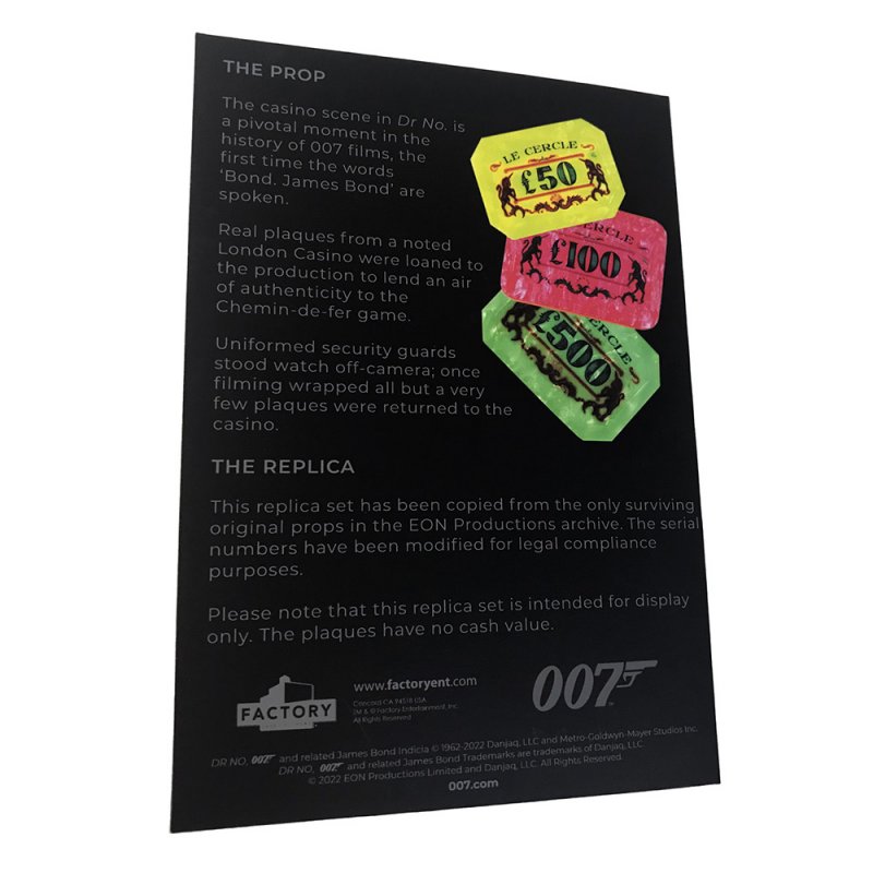 James Bond Dr. No Casino Plaque Set Prop Replica - Click Image to Close