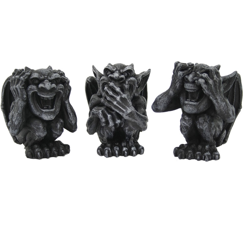 Gargoyles See Hear Speak No Evil Statues - Click Image to Close