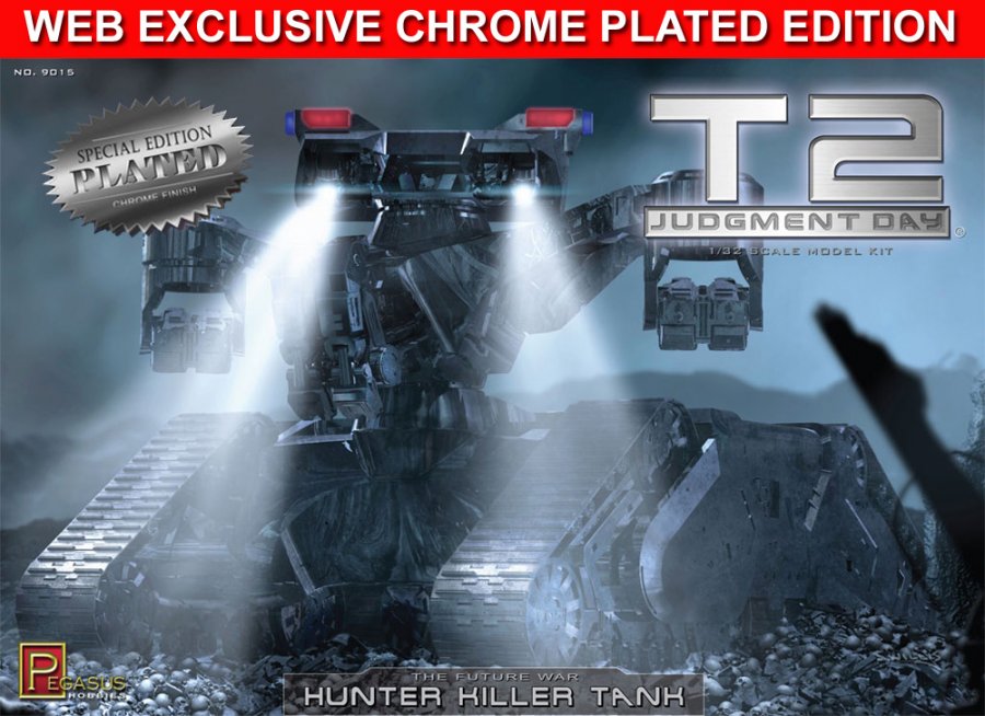 Terminator 2 Hunter Killer Tank 1/32 Scale Model Kit WEB EXCLUSIVE SPECIAL CHROME PLATED EDITION - Click Image to Close