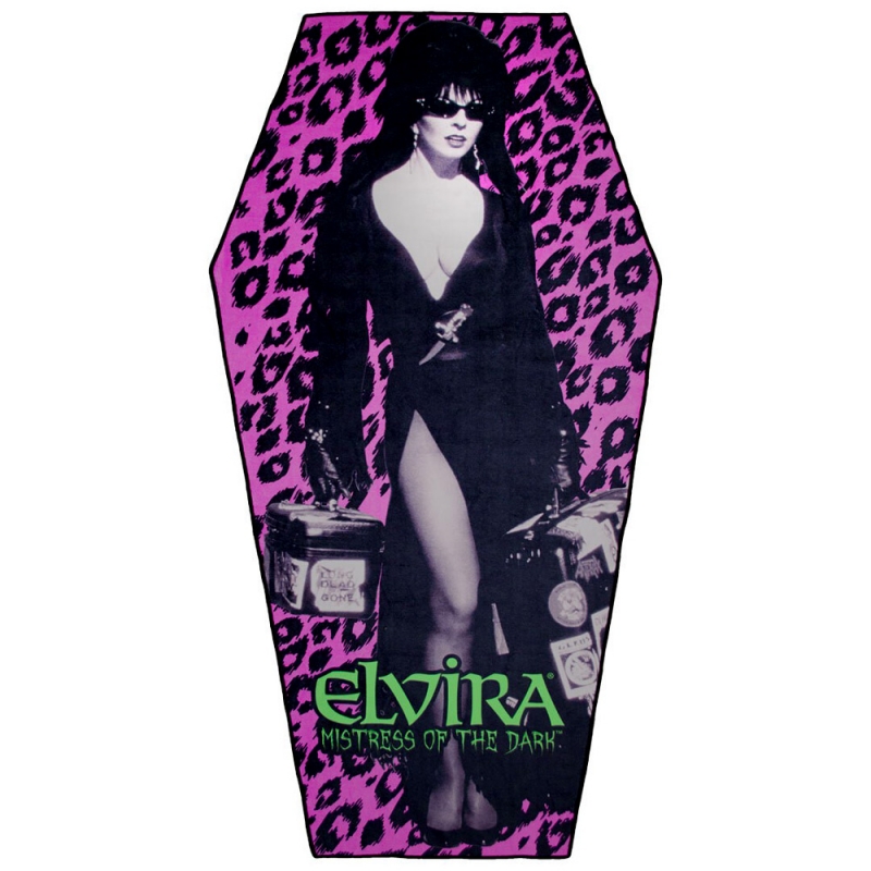 Elvira Pink Leopard Coffin Beach Towel - Click Image to Close
