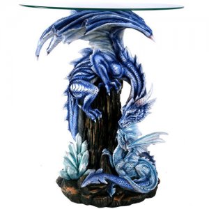 Dragon With Baby 33" Tall Glass Top End Table