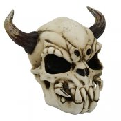 Demon Skull with Horns 7.5 Inch Hand Painted Statue