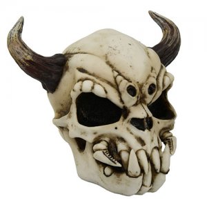 Demon Skull with Horns 7.5 Inch Hand Painted Statue