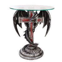 Dragon Cross 18" Tall Glass Top End Table