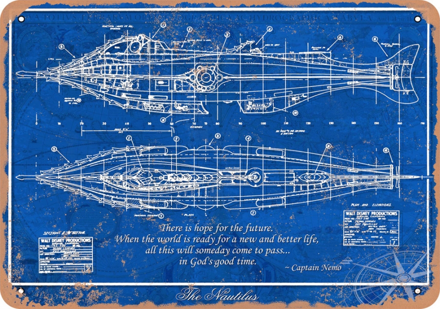 Nautilus 1954 Blueprint 10" x 14" Metal Sign - Click Image to Close