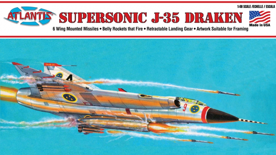 Saab Jet Dragon J-35 Supersonic 1/48 Scale Lindberg Re-Issue Model Kit by Atlantis - Click Image to Close