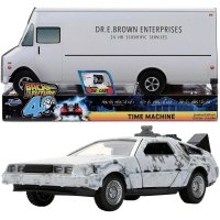 Back to the Future Delorean Time Machine 40th Anniversary 1:32 Scale Die-Cast Metal Vehicle with Doc Brown's Van