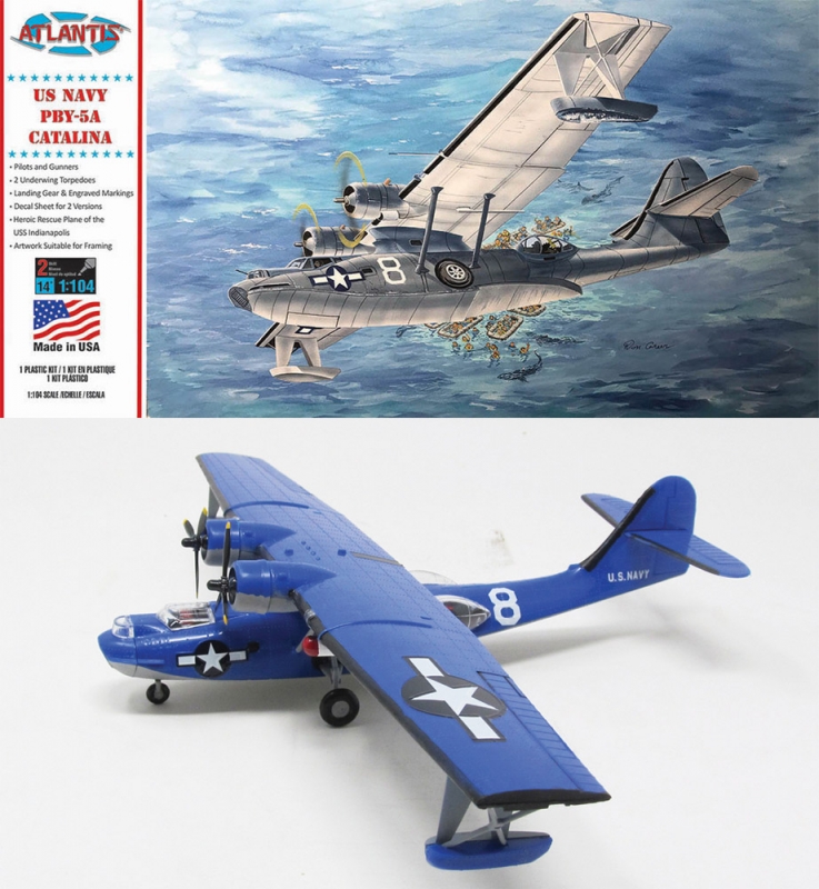 US Navy PBY-5A Catalina Seaplane 1/104 Scale Plastic Model Kit by Atlantis - Click Image to Close