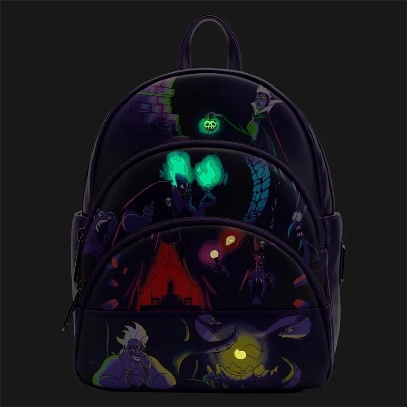 Disney Villians Triple Pocket Glow In The Dark Loungefly Mini Backpack - Click Image to Close