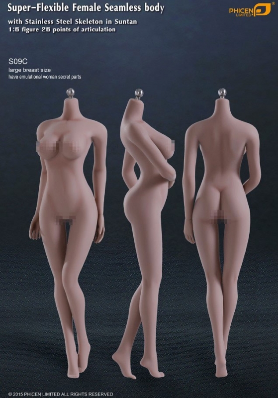 Female Body Super-Flexible Female Seamless 1/6 Scale Body with Stainless Steel Skeleton in Suntan/Large Breast by Phicen [PL-LB2015S09C](Anatomically Correct Female Parts) - Click Image to Close