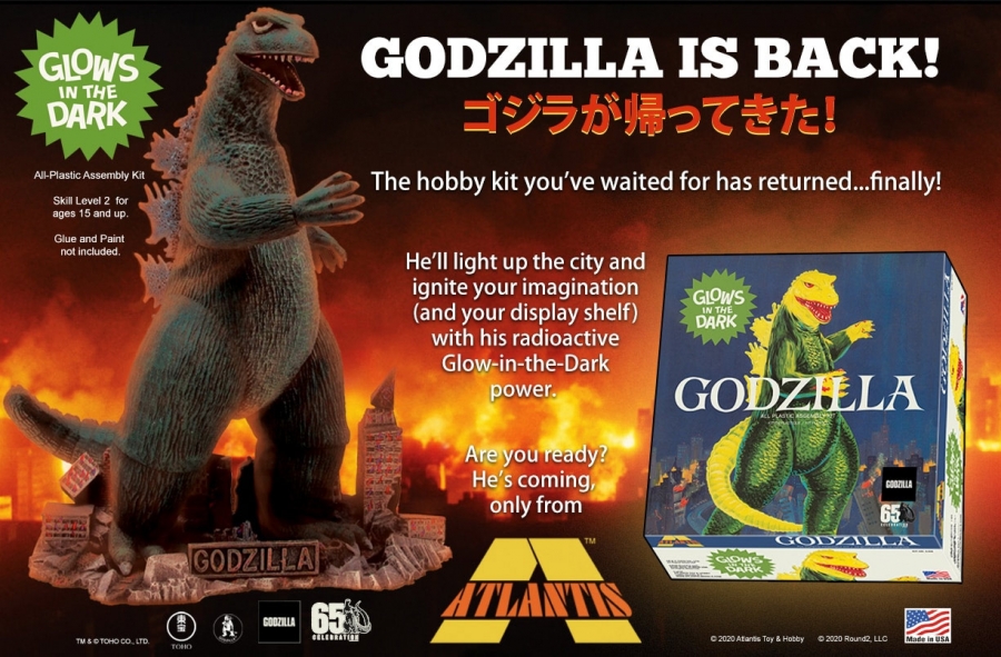 Godzilla Aurora 1/600 Scale Glow Model Kit Re-Issue by Atlantis - Click Image to Close