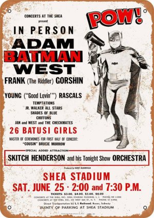 Batman in Person Adam West at Shea Stadium 1966 10" x 14" Metal Sign