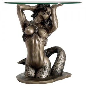 Mermaid 16" Tall Glass Top End Table