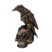 Steampunk Raven on Skull Cold Cast Resin Statue