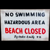 Jaws No Swimming Beach Closed Amity P.D. Wood Sign Prop Replica