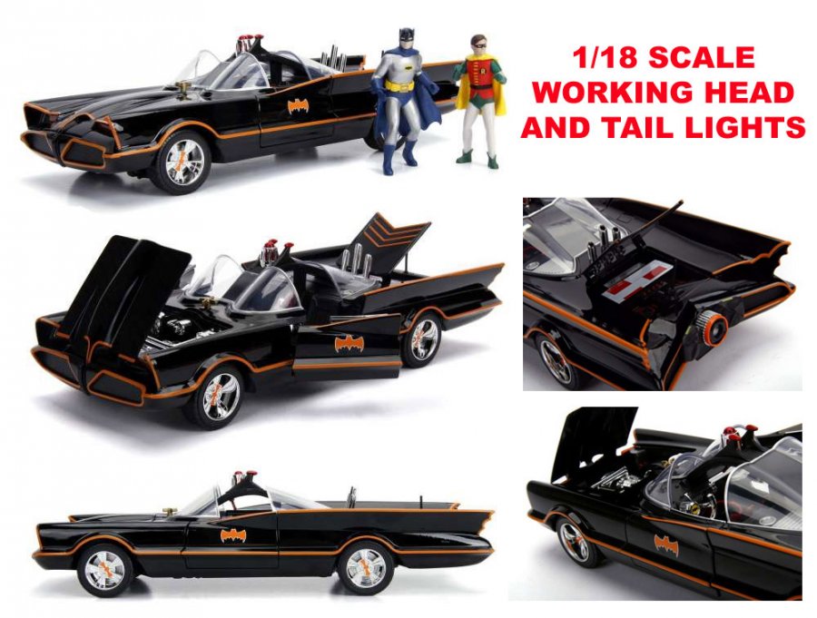 Batman 1966 Batmobile 1/18 Scale Replica with Lights and Figures - Click Image to Close