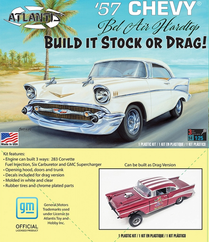 Chevy 1957 Bel Air Stock or Drag 1/25 Scale Model Kit by Atlantis - Click Image to Close