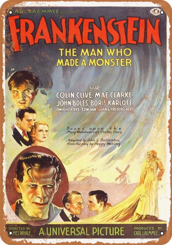 Frankenstein 1931 Boris Karloff Movie Poster Metal Sign 9" x 12" - Click Image to Close