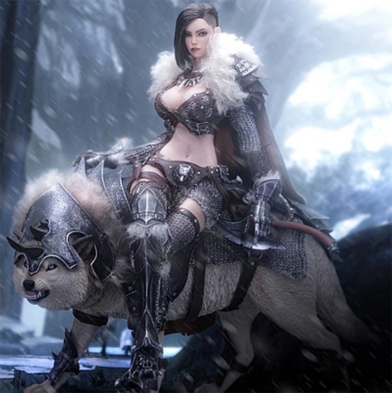 Cold Winter Wolf Beserker 1/6 Scale Female Figure with Wolf by Lucifer - Click Image to Close