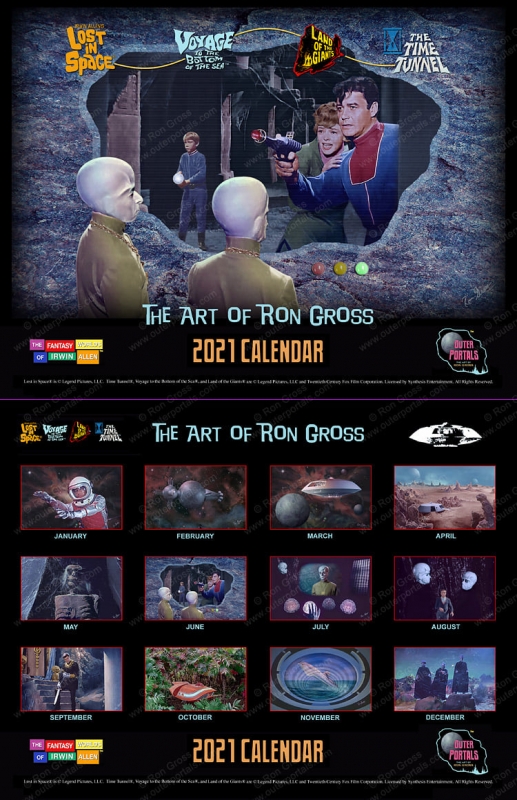 Irwin Allen 2021 Calendar by Ron Gross, Lost In Space, Time Tunnel, Land of the Giants, Voyage to the Bottom of the Sea - Click Image to Close