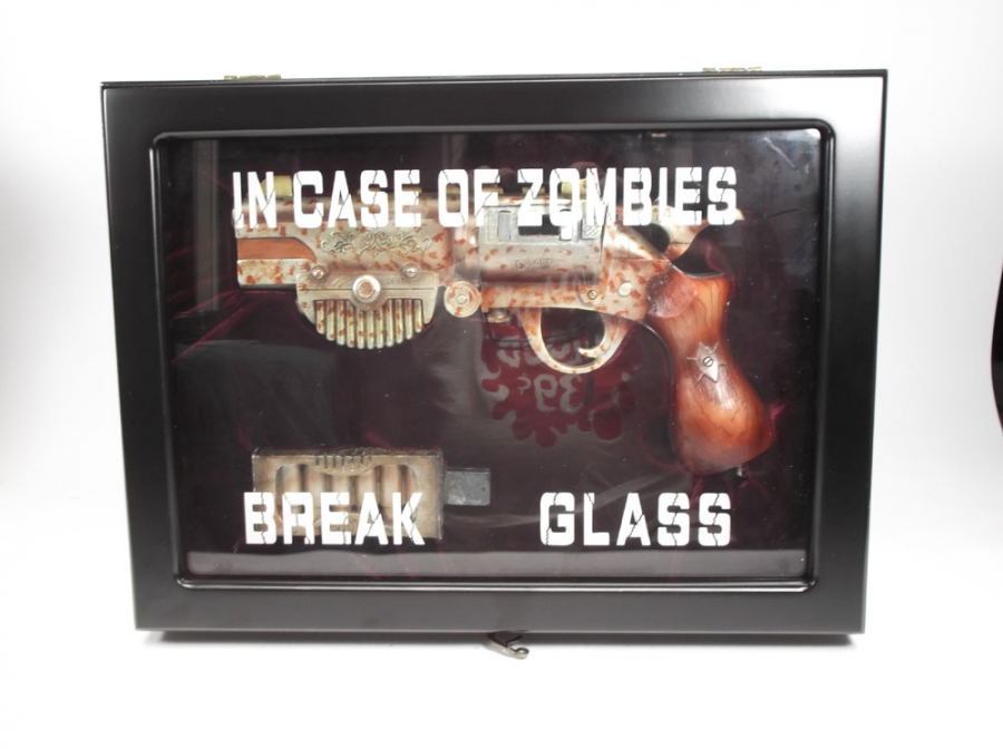 Zombie Gun In Case of Zombies Break Glass Display Case - Click Image to Close