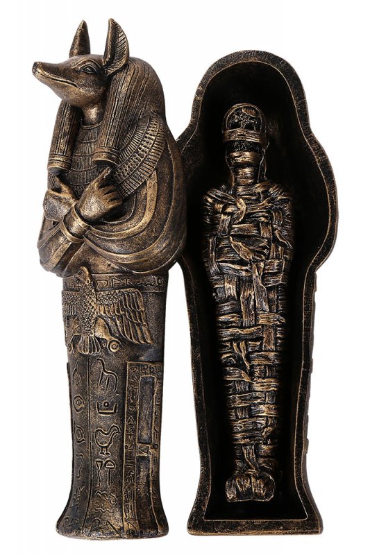 Anubis Egyptian Sarcophagus with Mummy Figure - Click Image to Close