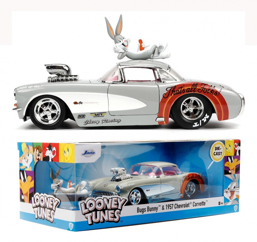 Looney Tunes Hollywood Rides 1956 Chevrolet Corvette with Bugs Bunny Figure - Click Image to Close