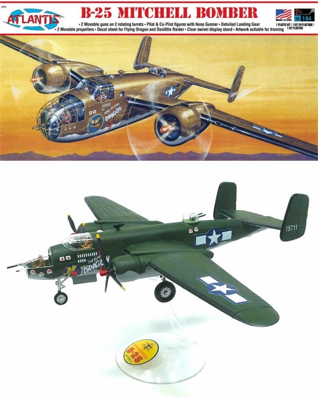 B-25 Mitchell Bomber Flying Dragon 1/64 Scale Model Kit Aurora Reissue - Click Image to Close