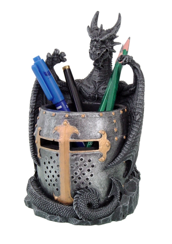 Dragon with Medieval Knight Helmet Utility Holder - Click Image to Close