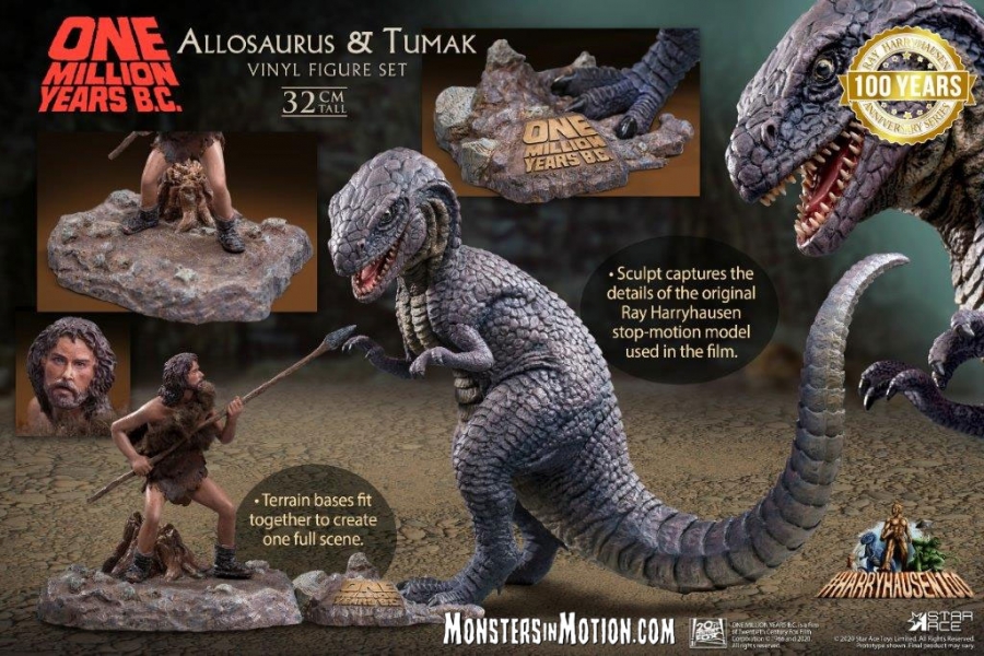 One Million Years B.C. Allosaurus & Tumak Diorama Statue Set Ray Harryhausen - Click Image to Close