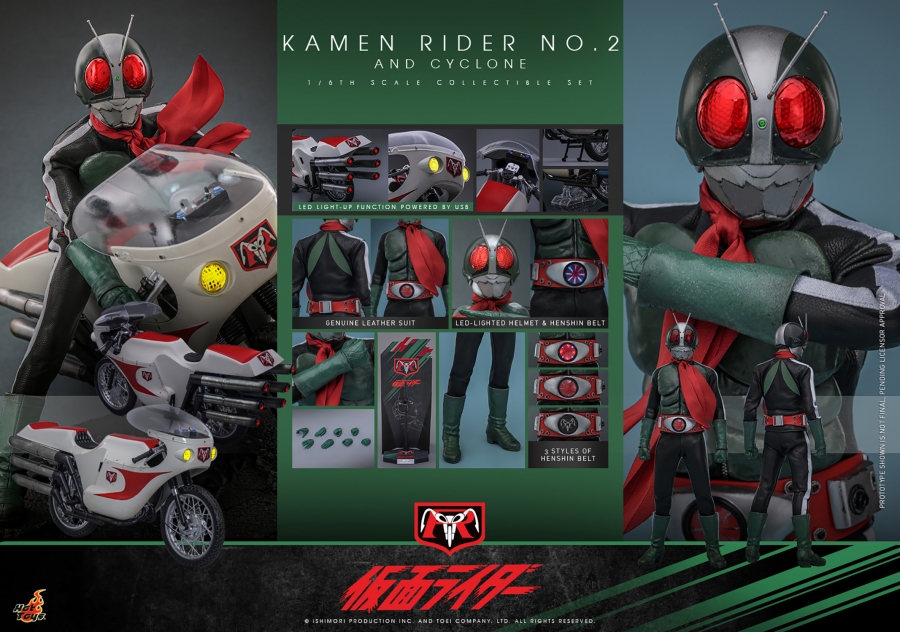 Kamen Rider No. 2 with Cyclone Motorcycle 1/6 Scale Figure Set by Hot Toys - Click Image to Close