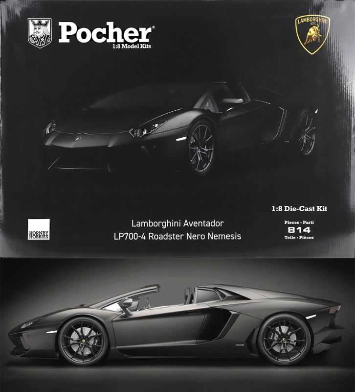 Lamborghini Aventador LP700-4 Roadster Nero Nemesis Pocher 1/8 Scale Diecast Metal Model Kit - Click Image to Close