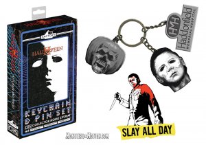 Halloween II VHS Box Tribute Michael Myers CHS Keychain And Pin Set