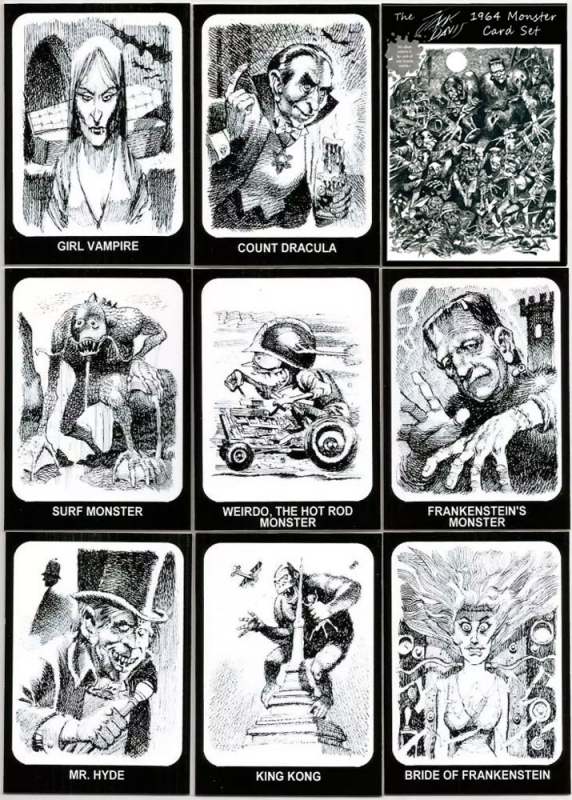 Jack Davis Monster Card Set with Bonus 16th Card (3.5 X 5) Repro - Click Image to Close