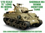 Sherman M4 105MM Howitzer Tank 1/16 Scale RC Model Kit by Tamiya Japan