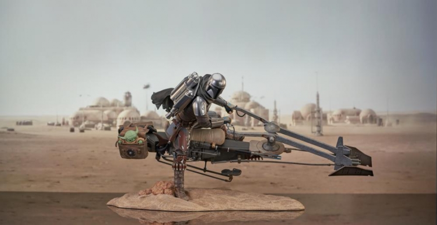 Star Wars Mandalorian Din Djarin on Speeder Bike 1/7 Scale Statue - Click Image to Close