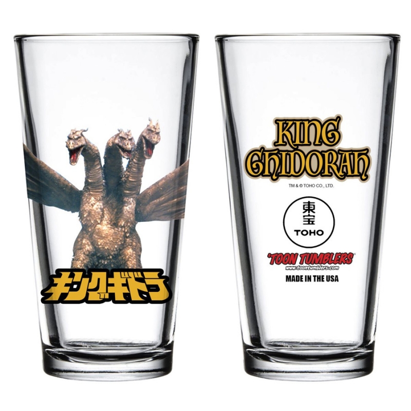 Godzilla King Ghidorah Toon Tumbler Pint Glass - Click Image to Close