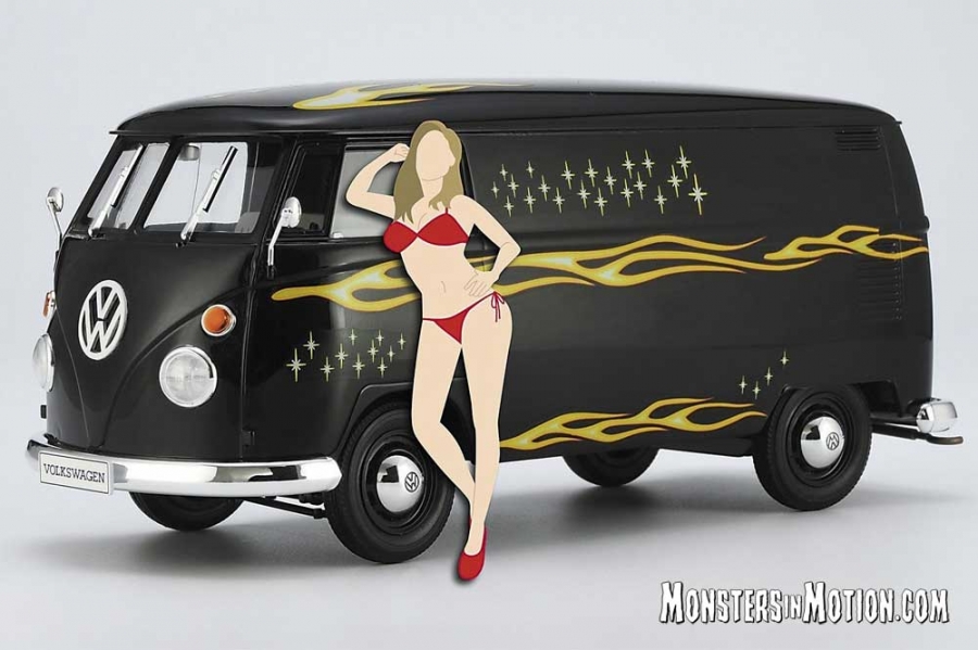 Volkswagen Type 2 Delivery Van Fire Pattern with Blonde Girl Figure 1/24 Scale Model Kit - Click Image to Close